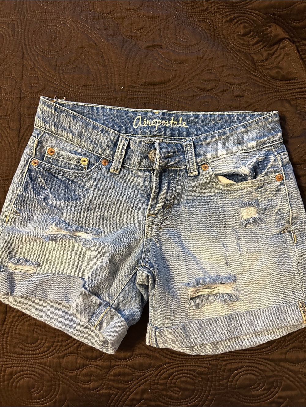 Aeropostale Women's Light Wash Distressed Denim Shorts